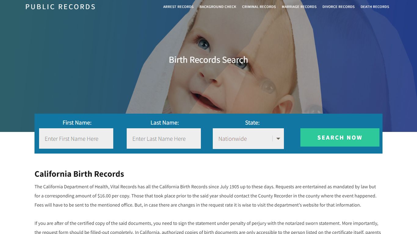 California Birth Records | Enter Name and Search. 14Days Free